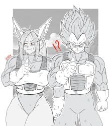 1girls bunny_ears bunny_girl cosplay crossover dragon_ball dragon_ball_super dragon_ball_z ettso huge_breasts miruko muscular_female my_hero_academia rumi_usagiyama saiyan_armor vegeta