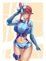 1girls alancruzk big_breasts blue_clothing breasts creatures_(company) female female_focus female_only game_freak gym_leader human nintendo pokemon pokemon_bw pokemon_trainer skyla_(pokemon)