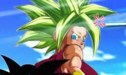 anus blue_eyes dragon_ball dragon_ball_sparking!_zero dragon_ball_super dragon_ball_z from_behind green_hair hp_bar huge_ass huge_breasts kefla kefla_(dragon_ball) looking_back muscular_female nexxa nexxart ripped_clothing spread_anus tank_top thick_thighs toned video_games yoga_pants