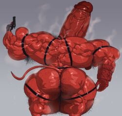 demon demon_boy hellboy hellboy_(series) hellboy_2 hyper hyper_ass hyper_balls hyper_genitalia hyper_muscles hyper_penis hyper_testicles muscles muscular muscular_male red_penis red_skin remert