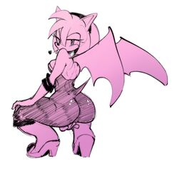 amy_rose amy_the_bat anthro ass breasts cosplay demxxx female female_only furry high_heels monochrome rouge_the_bat_(cosplay) rubbing sega solo sonic_(series) sonic_team squatting white_background wings