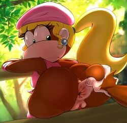 1girls animal_genitalia anthro anus ape blonde_hair dixie_kong donkey_kong_(series) female fur furry furry_only pokachu_(artist) pussy