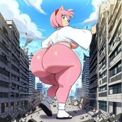 1girls ai_generated amy_rose ass ass_jiggle ass_shake ass_wobble assquake big_ass big_breasts big_butt breasts city_destruction debris destruction earthquake falling_debris falling_rocks fundoshi fundoshilover101 giantess happi_(clothing) huge_ass huge_breasts huge_butt loincloth sarashi sega sonic_(series) tabi_socks twerking