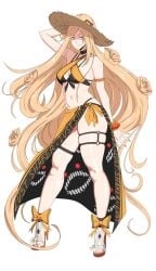 bikini bikini_top blonde_hair blue_eyes eddie guilty_gear guilty_gear_strive large_breasts large_thighs millia_rage octavius_dp sun_hat thigh_strap thighs