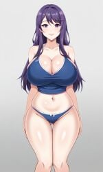 ai_generated big_breasts doki_doki_literature_club purple_eyes purple_hair smile underwear yuri_(doki_doki_literature_club)