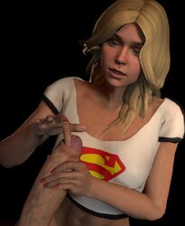 3d big_penis blonde_hair blue_eyes clothed_female completely_naked completely_naked_male completely_nude completely_nude_male crop_top dc dc_comics foreskin injustice_2 kara_danvers kara_zor-el leeterr linda_danvers masturbation supergirl supergirl_(injustice) superman_(series) uncut