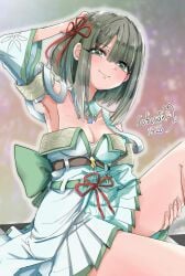 brown_hair cleavage core_crystal detached_sleeves dress green_eyes lifting_leg miyabi_(xenoblade) small_breasts sofusan1526 tagme xenoblade_(series) xenoblade_chronicles_3