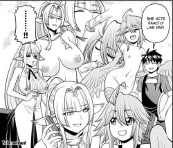 centaur centaur_girl centauress centorea_shianus harpy harpy_girl huge_breasts kurusu_kimihito manga_page monster_musume_no_iru_nichijou nipples okayado papi_(monster_musume) pegasania_(monster_musume) pegasania_bellerophon sexually_suggestive tagme taur