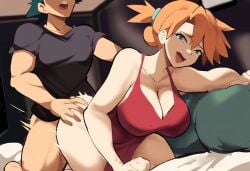 1boy 1boy1girl aged_up ai_generated big_breasts dress female kasumi_(pokemon) large_breasts misty_(pokemon) mullon novelai orange_hair pokemon pokemon_journeys satoshi_(pokemon) straight