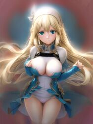 1girls ai_generated armsleeves big_breasts blonde_hair blue_eyes cleavage_cutout female kuroipiyo kuroipiyo(artist) looking_at_viewer lulunarde_(wizardry_variants_daphne) wizardry wizardry(daphne) wizardry_variants_daphne