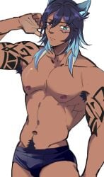 armpit_hair dark_skin enatnoc genshin_impact male male_only ororon_(genshin_impact) pubes pubic_hair underwear underwear_only