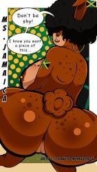 9:16 absurd_res afro anthro anus areola ass awesomemazda04 big_breasts big_butt black_coded black_hair border breasts brown_areola brown_body brown_lips brown_nose cel_shading cotton_tail cottontail_rabbit crouching dialogue ear_piercing ear_ring ears_up english_text female flag freckled_breasts freckled_butt freckled_face freckles genitals glistening glistening_breasts glistening_butt gradient_background green_background hair hi_res huge_butt jamaican jamaican_flag jewelry lagomorph leporid lips mammal ms._jamaica_(awesomemazda04) nationality nipple_piercing nipples nude nude_anthro nude_female piercing plump_labia presenting presenting_hindquarters pussy rabbit rear_view ring_piercing scut_tail seductive shaded short_tail simple_background smile smile_at_viewer solo speech_bubble tail text watermark white_border