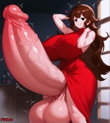 ai_generated brunette cock_bigger_than_head friday_night_funkin futa futa_mommy_gf futanari girlfriend_(friday_night_funkin) hyper hyper_futa hyper_genitalia hyper_penis mob_face tagme