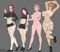 4girls atlus big_breasts chihiro_fushimi cleavage concept_art female female_only fushimi_chihiro gekkoukan_high_school_uniform hasegawa_saori kashiwagi_noriko moriyama_natsuki natsuki_moriyama persona persona_3 persona_3_fes persona_3_portable persona_3_reload saori saori_hasegawa showing_off sketch tagme teacher thick_ass thick_hips thick_thighs toriumi_isako wankofool wide_hips