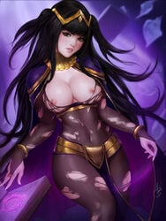 bodystocking breasts female fire_emblem fire_emblem_awakening highres large_breasts magic nintendo nipples shurakrgt solo tagme tharja_(fire_emblem) torn_clothes