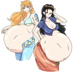 2girls blueb140 female female_only female_pred human human_only nami nami_(one_piece) nico_robin one_piece tagme vore vore_belly