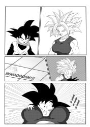 alternate_version alternate_version_available big_breasts black_hair caulifla comic_page comic_panel doujin doujinshi dragon_ball dragon_ball_sparking!_zero dragon_ball_super dragon_ball_z fusion goten green_eyes green_hair halftone kale kefla muscular_female no_text_bubble no_text_bubble_version one_page_comic potara_earrings size_difference slimray son_goten text tomboy