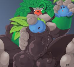 ambiguous_gender anthro anthro_pred balls balls_bulge big_balls big_penis bodily_fluids brown_body bulge_in_penis cock_vore cum digestion erection feet feral forced foreskin generation_1_pokemon generation_8_pokemon genital_fluids genitals group hi_res holding_prey huge_balls huge_cock humanoid_genitalia humanoid_penis male male/ambiguous male_penetrated mammal multiple_prey muscular muscular_male nintendo nude oddish open_mouth pandottermon penetration penile penis pokemon pokemon_(species) precum questionable_consent rillaboom simple_background size_difference smile tongue trio unwilling_prey vore willing_pred