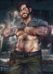 abs bara beard biceps clothing daddy dilf male male_nipples male_only manly mature_male muscular_male nipples pecs sebastian_castellanos the_evil_within