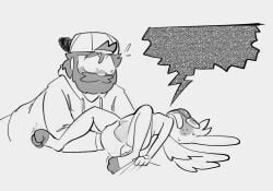 angel angel_gabby angel_hare angel_hare_(the_east_patch) anthro arched_back backwards_baseball_cap backwards_hat baseball_cap beard black_and_white blush bodily_fluids breasts clothing curling_toes duo emanata facial_hair feathered_wings feathers featureless_breasts feet female fingering fondling grabbing_sheets hat headgear headwear hoodie human jonah_whitman lagomorph leporid male male/female mammal monochrome moustache null null_stimulation overstimulation rabbit small_breasts snickersfool speech_bubble spiral_eyes static surprised_expression sweat the_east_patch topwear wide_eyed wings