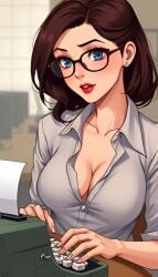 ai_generated anime glasses typewriter unbuttoned_shirt