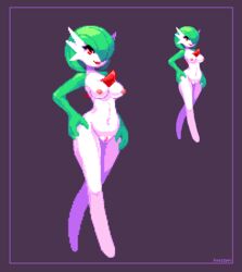 1girls 2019 anthro anthrofied breasts feet female female_only gardevoir humanoid low_res nintendo nipples noscium nude pixel_art pointy_ears pokémon_(species) pokemon pokemon_(species) pokemon_rse pussy solo text video_games watermark wide_hips