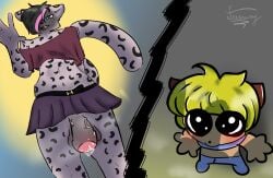 absurd_res anthro artist_name big_penis duo felid femboy fressary genitals hi_res leopard male male/male mammal meme pantherine penis penis_towards_viewer