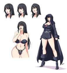 bare_midriff big_breasts black_hair breasts cleavage cloak devil-v female female_only highres huge_breasts mage original red_eyes solo sorceress