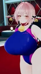 1girls hucow light-skinned_female looking_at_viewer pink_hair swimsuit tagme video vrchat vrchat_avatar