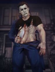 bara bulge clothing halloween halloween_(series) male male_only mask masked_male michael_myers muscular_male penis soynutts