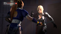 2girls 3d absurdres angry black_boots blonde_hair boots buckle catsuit clevage dead_or_alive dead_or_alive_5 highres kasumi_(doa) nina_williams red_hair sword tekken tekken7wallpapers tekken_7 weapon