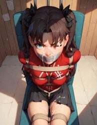 ai_generated angry bondage bound bound_to_chair cum cum_on_face cum_on_leg defeated defeated_heroine fate/stay_night fate_(series) female helpless looking_at_viewer one_eye_closed pov rtxfus rtxfus34 short_skirt solo tape_gag tohsaka_rin young