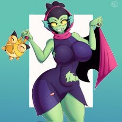 big_ass big_breasts big_nipples big_thighs black_hair brawl_stars green_body green_skin no_ai sfw sfw_version sfw_version_available tagme tr_zythaz012 willow_(brawl_stars)