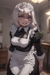 ai_generated calamitas calamity_mod grey_body horns maid maid_uniform scared_expression scared_face terraria white_hair witch