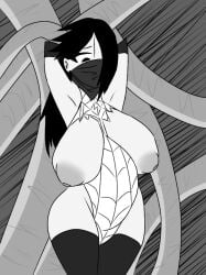 areolae asian asian_female cindy_moon facemask female female_focus large_breasts mask mostly_clothed ripped_clothing silk_(marvel) spider-man_(series) tentacle tentacle thick_thighs unknown503 wide_hips