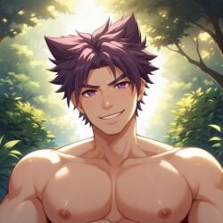 1:1 1boy ai_generated camp_buddy civitai dvxxxgrai gay male male/male male_focus male_only navel nipples nude nude_male pectorals pony_diffusion_xl purple_eyes purple_hair solo solo_focus solo_male topless topless_male yaoi yoichi_yukimura