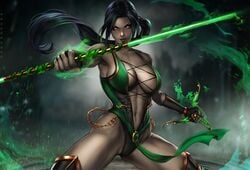 1girls 2d big_breasts breasts cleavage dandon_fuga female female_only jade_(mortal_kombat) large_breasts looking_at_viewer mortal_kombat revenant_jade solo