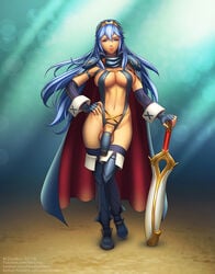 1futa areolae balls blue_eyes blue_hair boots breasts cape casual_exposure casual_nudity circlet cleavage cock_sleeve cock_sock crotchless curvy dildo_sword falchion_(fire_emblem) fingerless_gloves fire_emblem fire_emblem_awakening flaccid futa_only futa_sans_pussy futanari gloves huge_breasts intersex large_balls large_penis long_hair lucina_(fire_emblem) mstivoy nintendo penis penis_out standing sword thigh_boots thighhighs weapon