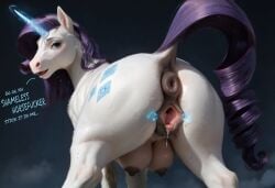 ai_generated animal_genitalia animal_pussy anus ass crotchboobs crotchboobs_visible_through_thighs cutie_mark equid equine equine_genitalia equine_pussy feral friendship_is_magic furry hasbro horse my_little_pony non-human_areolae pony rarity_(mlp) tail unicorn white_body white_fur