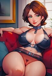 ai_generated aunt_cass belt big_breasts big_hero_6 erect_nipples_under_clothes leather_bra no_panties pussy somesider