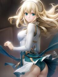 1girls ai_generated blonde_hair blue_eyes kuroipiyo kuroipiyo(artist) looking_at_viewer looking_back lulunarde(wizardry) nice_ass short_skirt tight_clothing wizardry wizardry(daphne) wizardry_variants_daphne