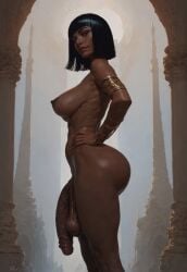 ai_generated big_ass big_balls big_breasts big_penis black_hair bob_cut dark_skin egyptian flacid futanari jewelry nude original_character sagging_balls side_view solo