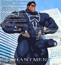 absurdres bad_source bara bodysuit boner copyright_request cum erection evil_smile exhibitionism highres hitenmaru male_focus male_only penis public_indecency shy smile solo solo_male yaoi