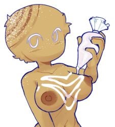 1girls breasts cinnamon_roll cinnamon_roll_girl cookie cookie_humanoid female female_focus female_only frosting frosting_on_breasts hexanne icing implied_nudity looking_at_viewer medium_breasts nipples no_mouth nonbinary oc pastries pastry powder_sugar solo solo_female solo_focus sona topless white_background