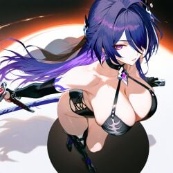 1girls acheron_(honkai:_star_rail) purple_hair solo solo_focus sword