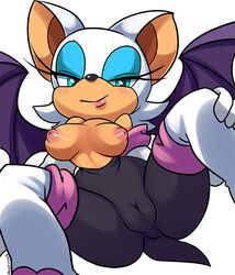 2019 anthro blush breasts cameltoe chiropteran female furry greymelon looking_at_viewer mammal mobian_(species) nipples presenting rouge_the_bat sega simple_background solo sonic_(series) sonic_the_hedgehog_(series) topless wings