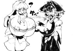 ata5200 breast_expansion hyper_breasts reimu_hakurei sanae_kochiya touhou