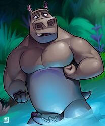 1boy 2019 absurd_res anthro biceps common_hippopotamus dreamworks erection eyebrows foreskin glans hi_res hippopotamid humanoid_penis looking_at_viewer madagascar_(series) male male_only mammal moto_moto muscular muscular_male nude partially_retracted_foreskin pecs penis pinup pose solo tehbluebubble uncut unibrow