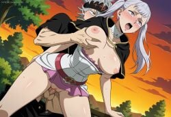 1boy 1girls ai_generated artkoikoi ass asta_(black_clover) big_ass big_breasts black_clover bottomless breasts clothing green_eyes hi_res large_breasts no_bra no_panties noelle_silva purple_eyes pussy sex sex_from_behind silver_hair vaginal_penetration