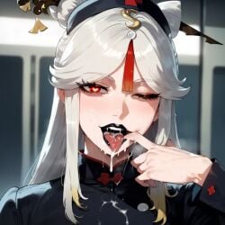 ai_generated big_ass big_breasts black_lipstick cum_in_mouth finger_in_mouth lipstick seductive sexy